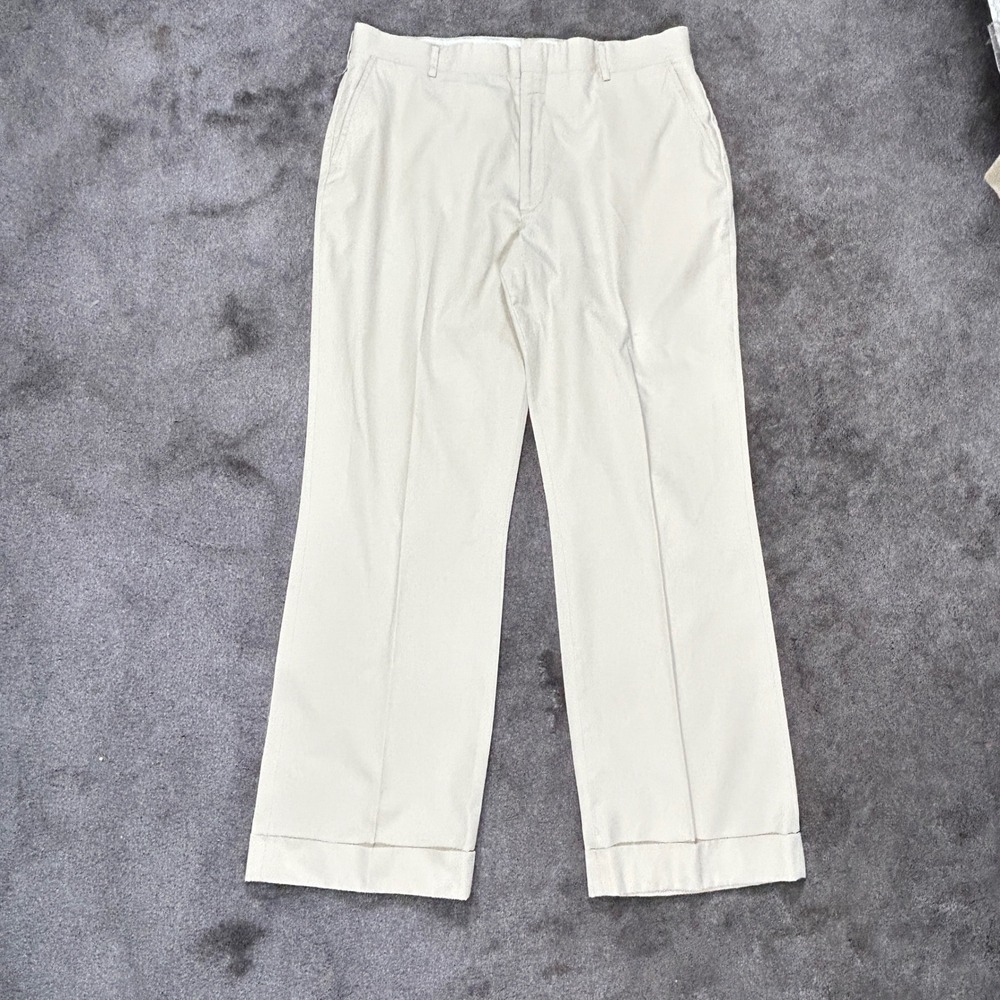 L.L. Bean Chinos Mens 35 Tan Solid Vintage USA Made Cuffed Straight Leg Trousers
